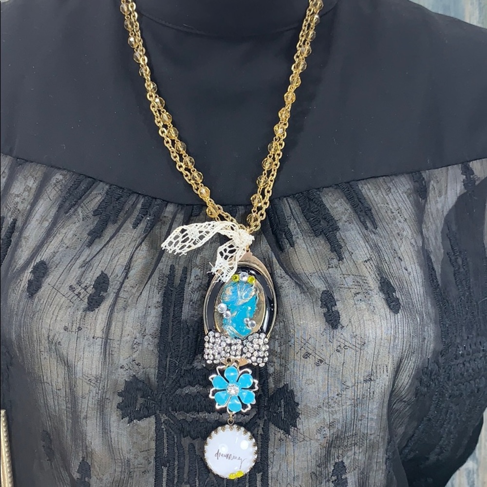 ⭐️Adorned Crown artisan assemblage dreaming cameo bling necklace